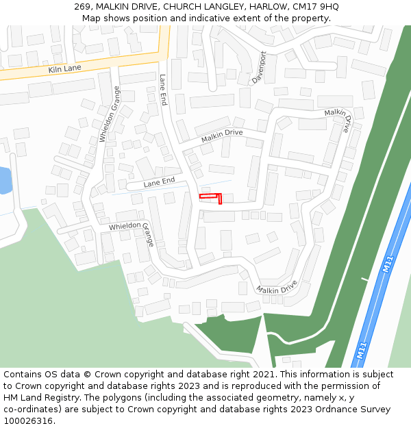 269, MALKIN DRIVE, CHURCH LANGLEY, HARLOW, CM17 9HQ: Location map and indicative extent of plot