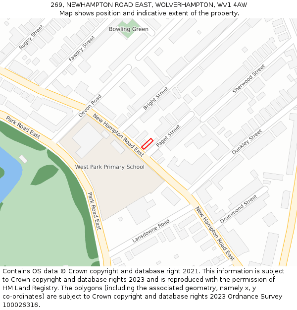 269, NEWHAMPTON ROAD EAST, WOLVERHAMPTON, WV1 4AW: Location map and indicative extent of plot