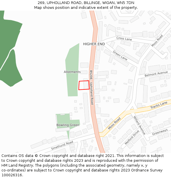 269, UPHOLLAND ROAD, BILLINGE, WIGAN, WN5 7DN: Location map and indicative extent of plot