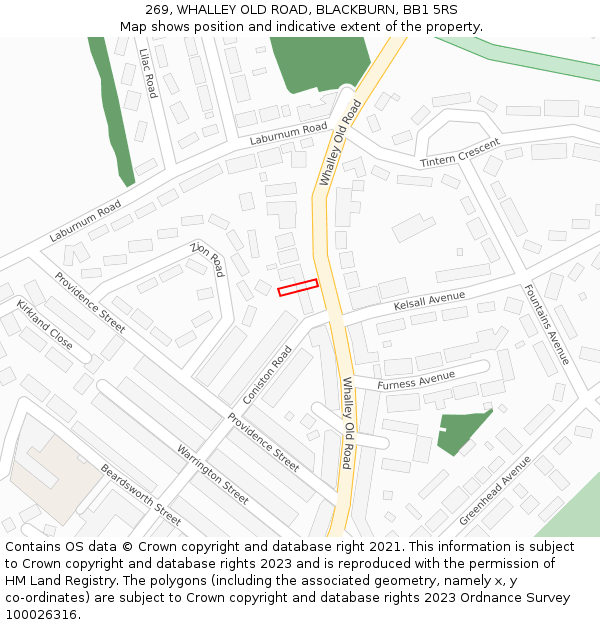 269, WHALLEY OLD ROAD, BLACKBURN, BB1 5RS: Location map and indicative extent of plot