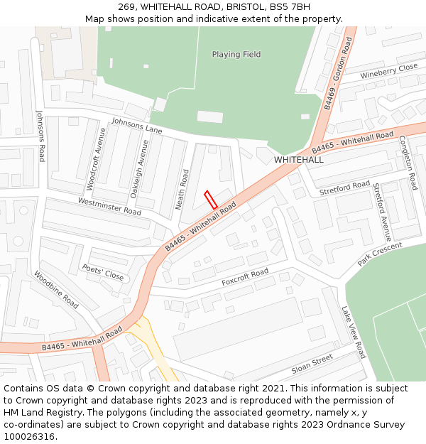 269, WHITEHALL ROAD, BRISTOL, BS5 7BH: Location map and indicative extent of plot