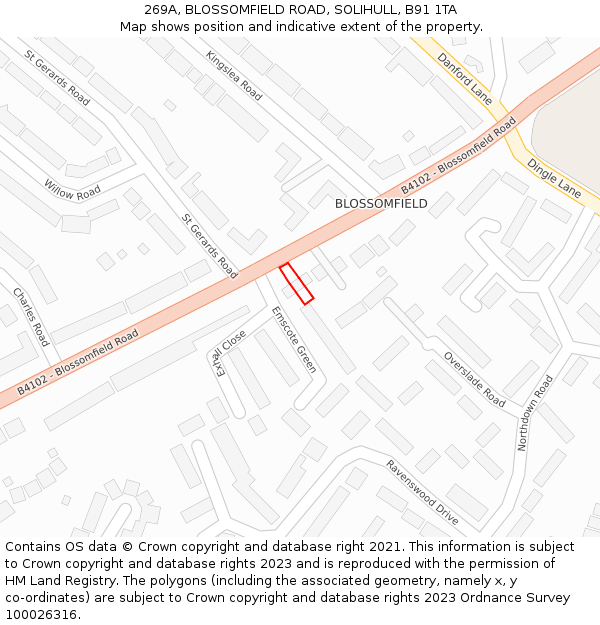 269A, BLOSSOMFIELD ROAD, SOLIHULL, B91 1TA: Location map and indicative extent of plot