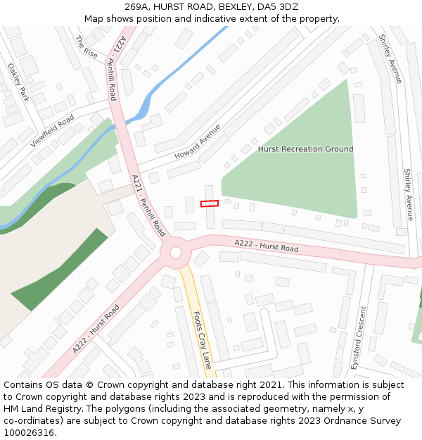 269A, HURST ROAD, BEXLEY, DA5 3DZ: Location map and indicative extent of plot