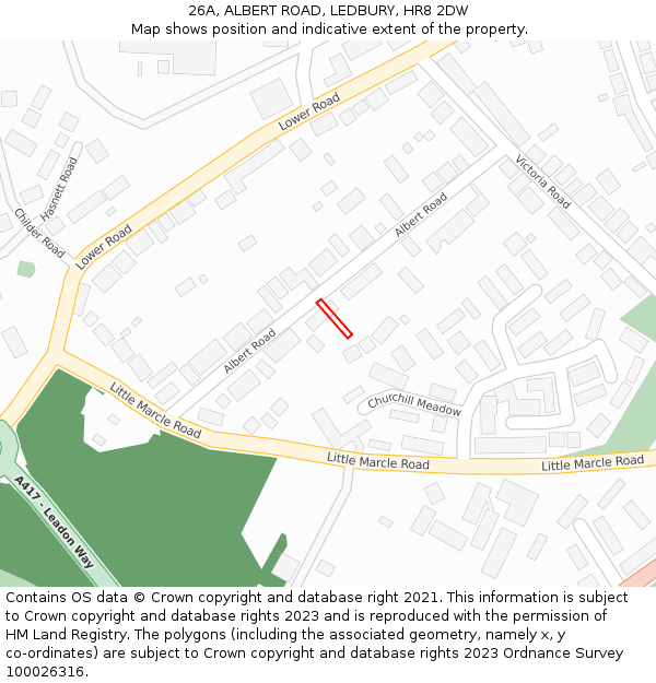 26A, ALBERT ROAD, LEDBURY, HR8 2DW: Location map and indicative extent of plot