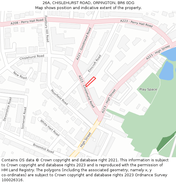 26A, CHISLEHURST ROAD, ORPINGTON, BR6 0DG: Location map and indicative extent of plot
