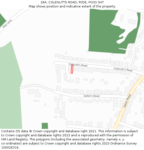 26A, COLENUTTS ROAD, RYDE, PO33 3HT: Location map and indicative extent of plot