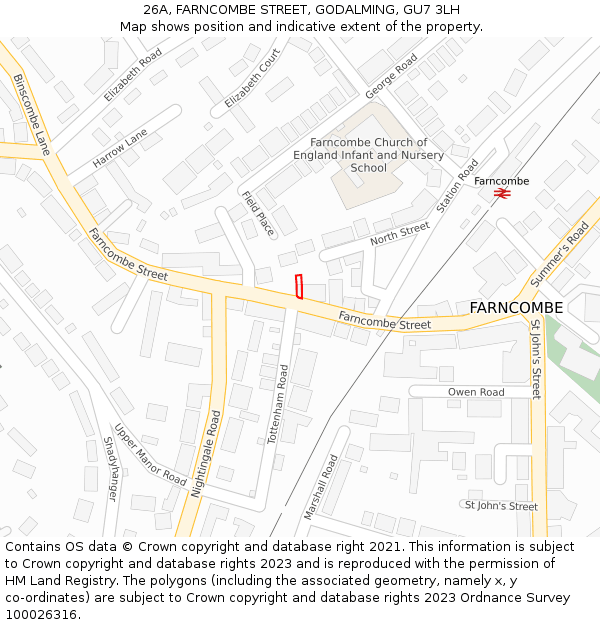 26A, FARNCOMBE STREET, GODALMING, GU7 3LH: Location map and indicative extent of plot