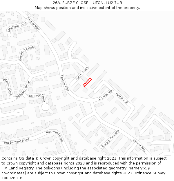 26A, FURZE CLOSE, LUTON, LU2 7UB: Location map and indicative extent of plot