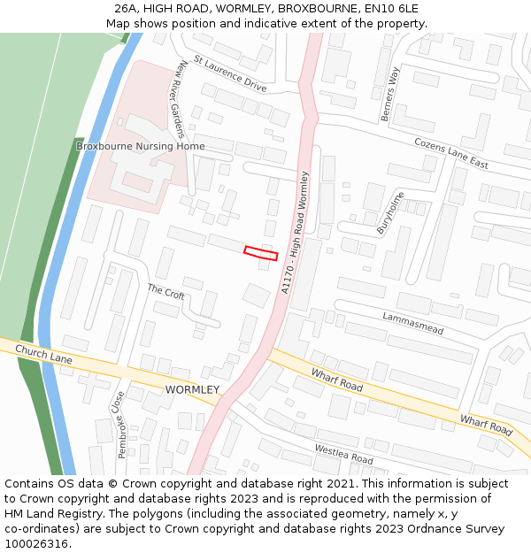 26A, HIGH ROAD, WORMLEY, BROXBOURNE, EN10 6LE: Location map and indicative extent of plot