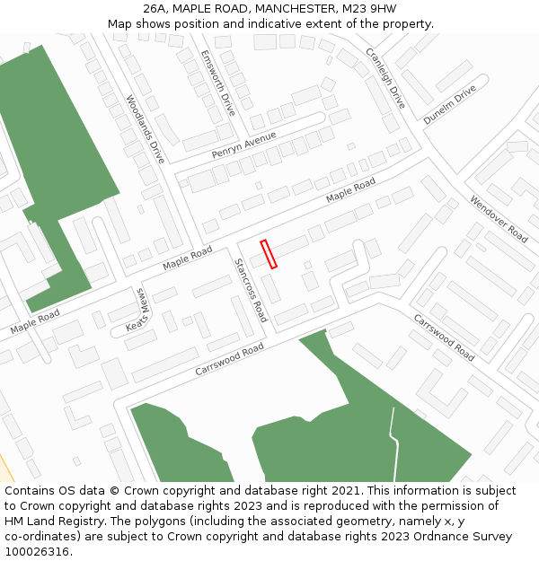 26A, MAPLE ROAD, MANCHESTER, M23 9HW: Location map and indicative extent of plot
