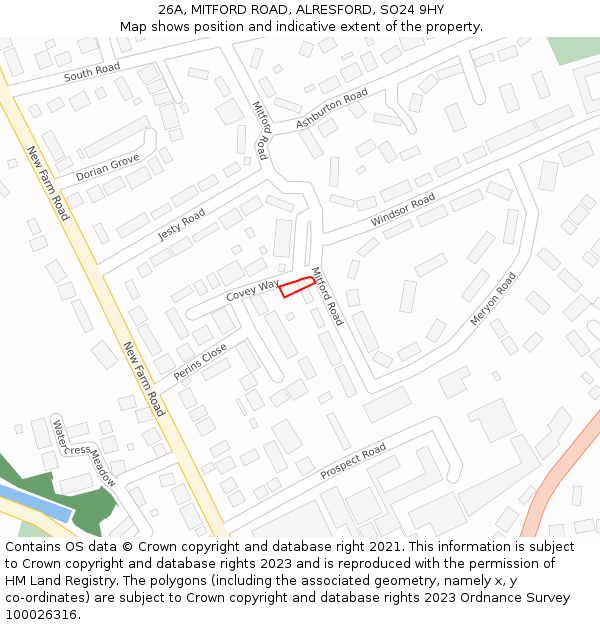 26A, MITFORD ROAD, ALRESFORD, SO24 9HY: Location map and indicative extent of plot
