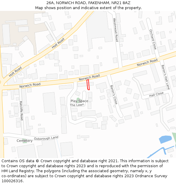 26A, NORWICH ROAD, FAKENHAM, NR21 8AZ: Location map and indicative extent of plot