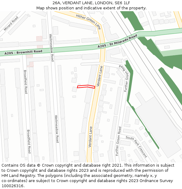 26A, VERDANT LANE, LONDON, SE6 1LF: Location map and indicative extent of plot