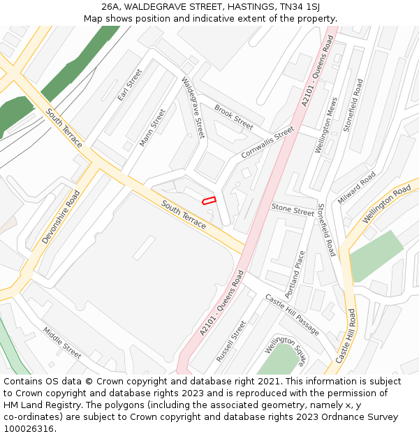 26A, WALDEGRAVE STREET, HASTINGS, TN34 1SJ: Location map and indicative extent of plot