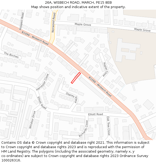 26A, WISBECH ROAD, MARCH, PE15 8EB: Location map and indicative extent of plot