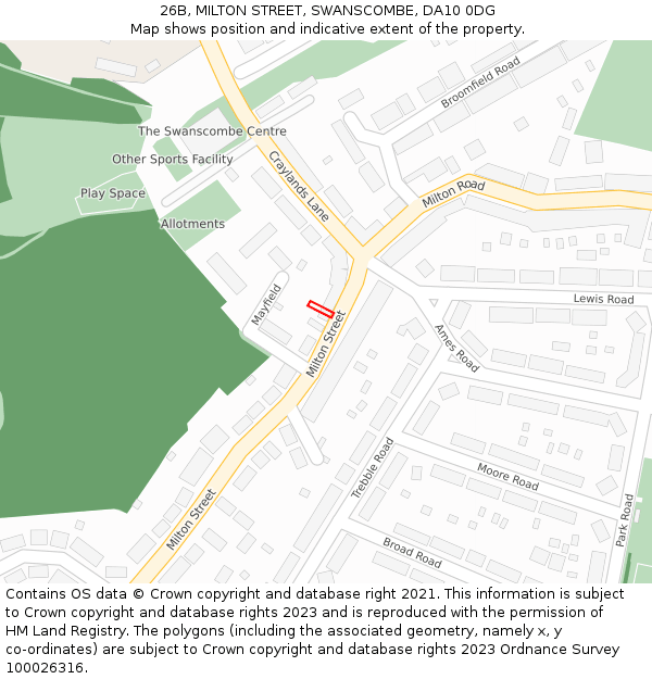 26B, MILTON STREET, SWANSCOMBE, DA10 0DG: Location map and indicative extent of plot