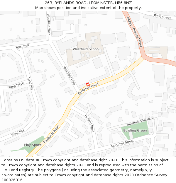 26B, RYELANDS ROAD, LEOMINSTER, HR6 8NZ: Location map and indicative extent of plot