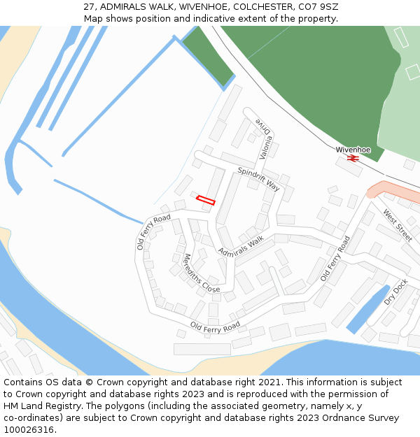27, ADMIRALS WALK, WIVENHOE, COLCHESTER, CO7 9SZ: Location map and indicative extent of plot