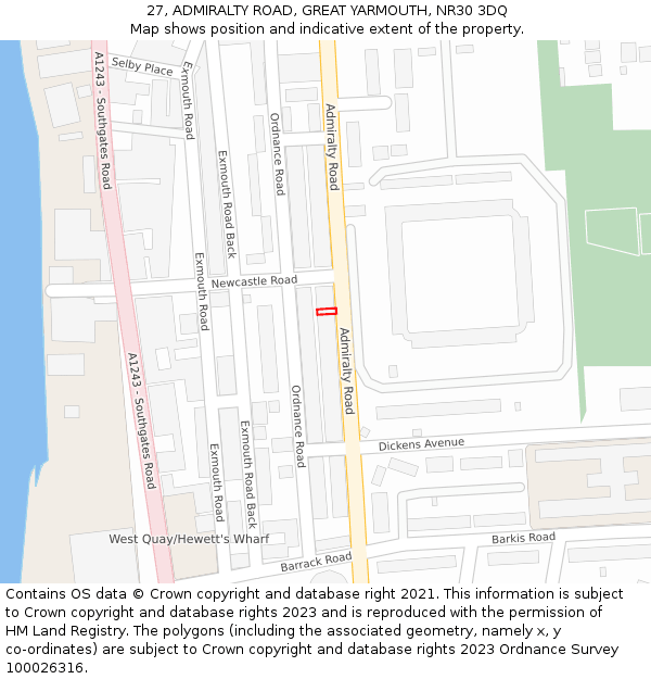 27, ADMIRALTY ROAD, GREAT YARMOUTH, NR30 3DQ: Location map and indicative extent of plot