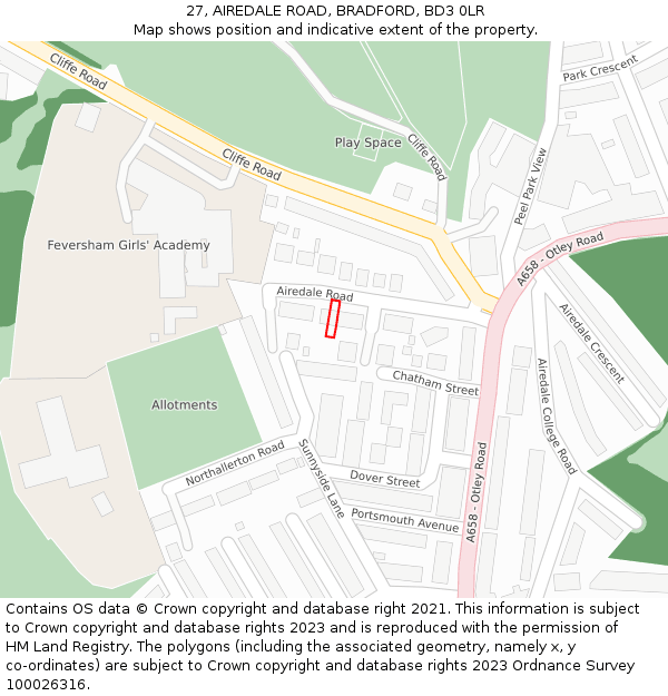 27, AIREDALE ROAD, BRADFORD, BD3 0LR: Location map and indicative extent of plot