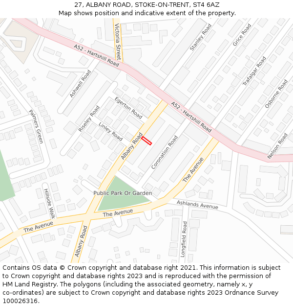 27, ALBANY ROAD, STOKE-ON-TRENT, ST4 6AZ: Location map and indicative extent of plot