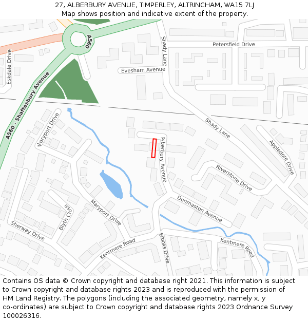 27, ALBERBURY AVENUE, TIMPERLEY, ALTRINCHAM, WA15 7LJ: Location map and indicative extent of plot