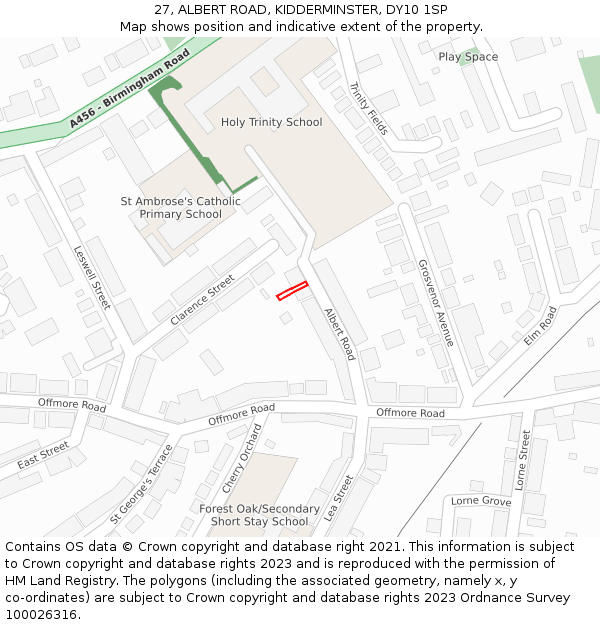 27, ALBERT ROAD, KIDDERMINSTER, DY10 1SP: Location map and indicative extent of plot