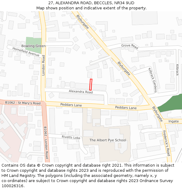 27, ALEXANDRA ROAD, BECCLES, NR34 9UD: Location map and indicative extent of plot
