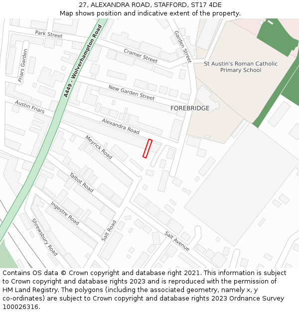 27, ALEXANDRA ROAD, STAFFORD, ST17 4DE: Location map and indicative extent of plot
