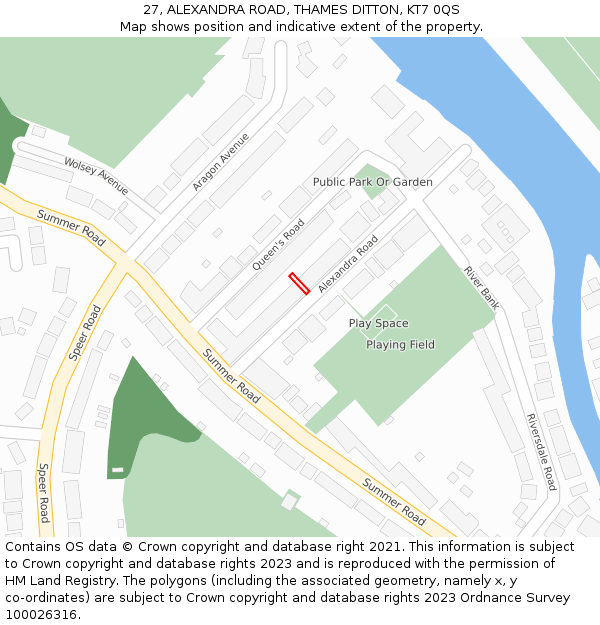 27, ALEXANDRA ROAD, THAMES DITTON, KT7 0QS: Location map and indicative extent of plot