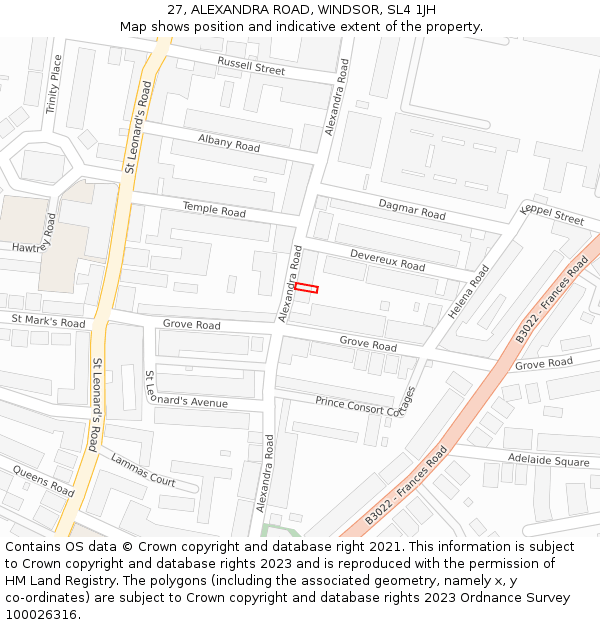 27, ALEXANDRA ROAD, WINDSOR, SL4 1JH: Location map and indicative extent of plot