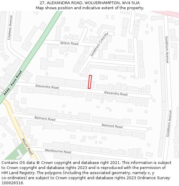 27, ALEXANDRA ROAD, WOLVERHAMPTON, WV4 5UA: Location map and indicative extent of plot