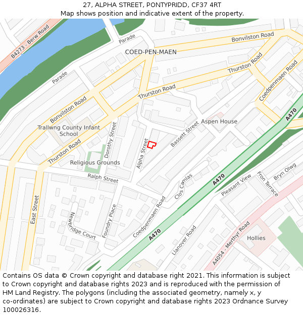 27, ALPHA STREET, PONTYPRIDD, CF37 4RT: Location map and indicative extent of plot