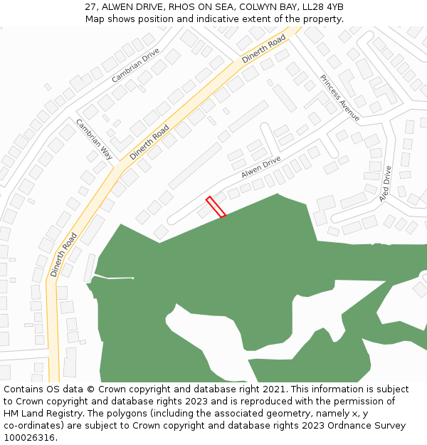 27, ALWEN DRIVE, RHOS ON SEA, COLWYN BAY, LL28 4YB: Location map and indicative extent of plot