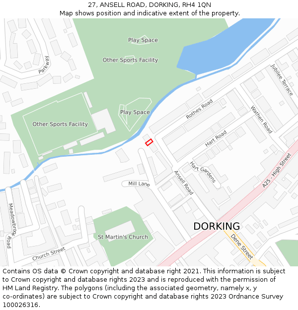 27, ANSELL ROAD, DORKING, RH4 1QN: Location map and indicative extent of plot