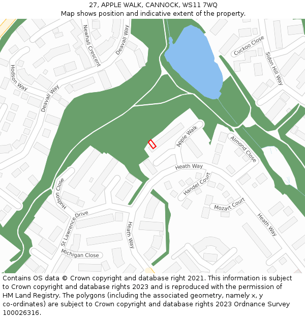 27, APPLE WALK, CANNOCK, WS11 7WQ: Location map and indicative extent of plot