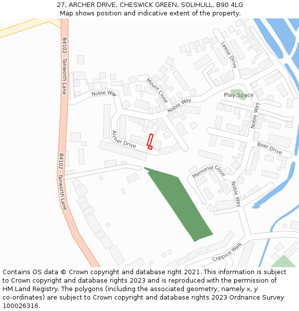 27, ARCHER DRIVE, CHESWICK GREEN, SOLIHULL, B90 4LG: Location map and indicative extent of plot