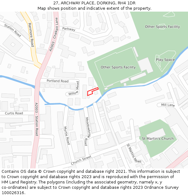 27, ARCHWAY PLACE, DORKING, RH4 1DR: Location map and indicative extent of plot