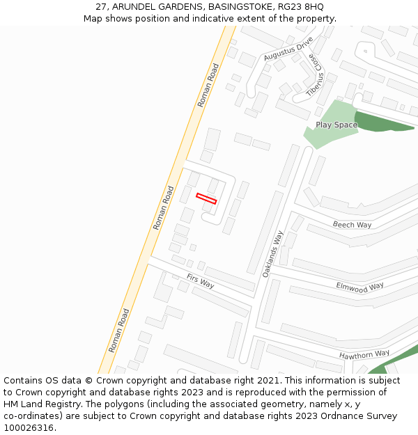 27, ARUNDEL GARDENS, BASINGSTOKE, RG23 8HQ: Location map and indicative extent of plot