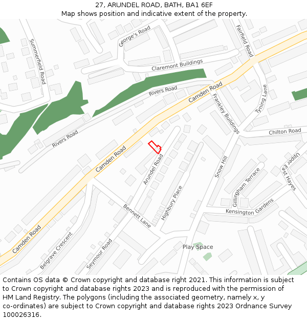 27, ARUNDEL ROAD, BATH, BA1 6EF: Location map and indicative extent of plot