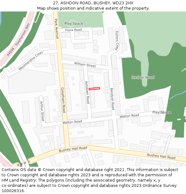 27, ASHDON ROAD, BUSHEY, WD23 2HX: Location map and indicative extent of plot
