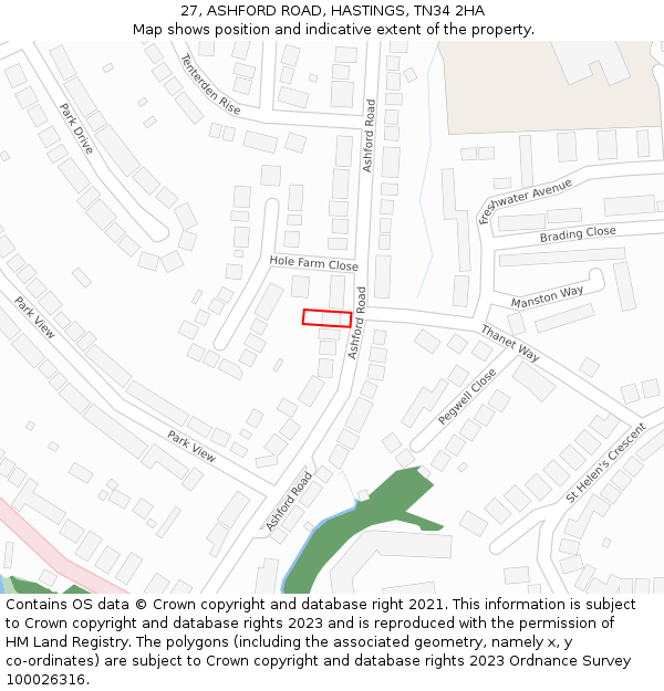 27, ASHFORD ROAD, HASTINGS, TN34 2HA: Location map and indicative extent of plot