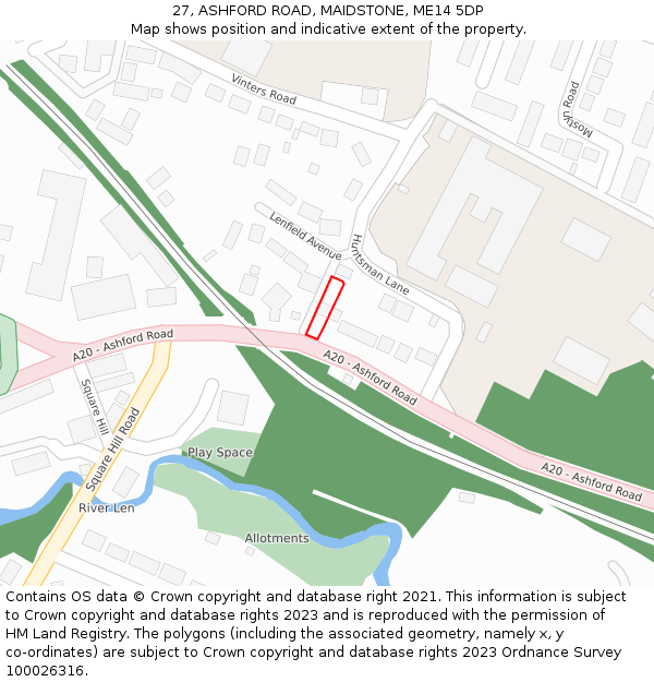 27, ASHFORD ROAD, MAIDSTONE, ME14 5DP: Location map and indicative extent of plot