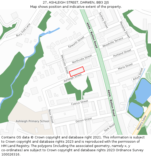 27, ASHLEIGH STREET, DARWEN, BB3 2JS: Location map and indicative extent of plot