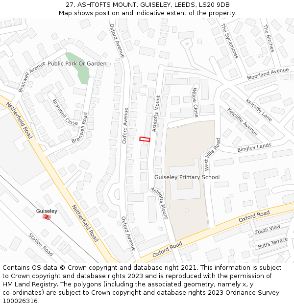27, ASHTOFTS MOUNT, GUISELEY, LEEDS, LS20 9DB: Location map and indicative extent of plot