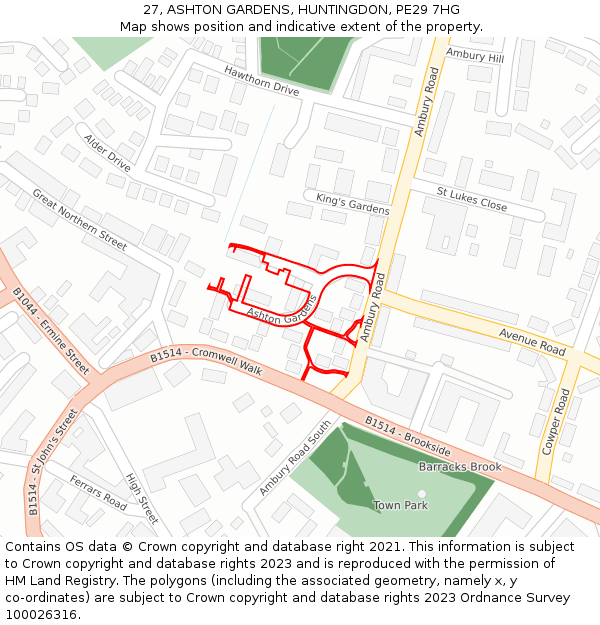 27, ASHTON GARDENS, HUNTINGDON, PE29 7HG: Location map and indicative extent of plot
