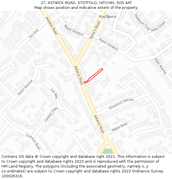 27, ASTWICK ROAD, STOTFOLD, HITCHIN, SG5 4AT: Location map and indicative extent of plot