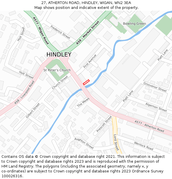 27, ATHERTON ROAD, HINDLEY, WIGAN, WN2 3EA: Location map and indicative extent of plot