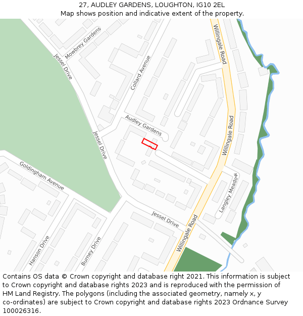 27, AUDLEY GARDENS, LOUGHTON, IG10 2EL: Location map and indicative extent of plot