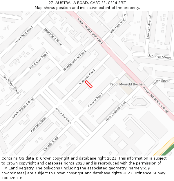 27, AUSTRALIA ROAD, CARDIFF, CF14 3BZ: Location map and indicative extent of plot